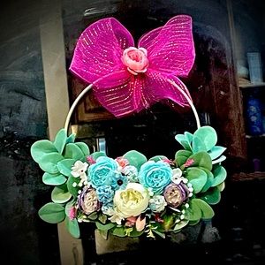 Floral Hoop Lambs Ear Wreath / Mothers Day / Valentine Day / All Occasion Wreath